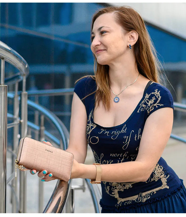 Leather Zip Clutch Organizer with Wristlet