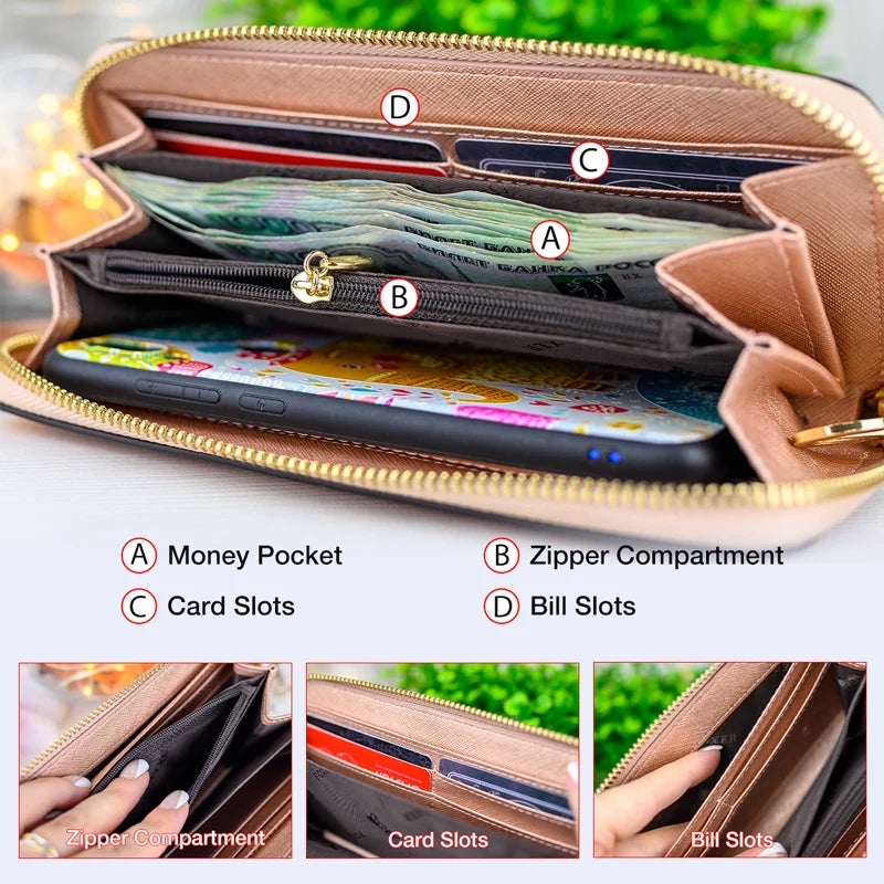 Leather Zip Clutch Organizer with Wristlet