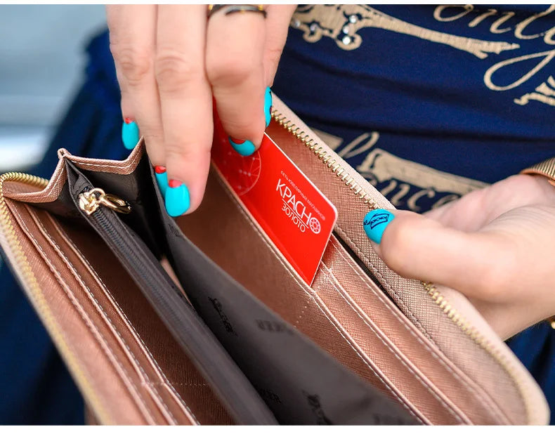 Leather Zip Clutch Organizer with Wristlet